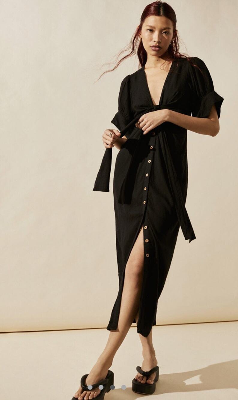 Free People NWT black Linen Blend Maxi Dress Size S